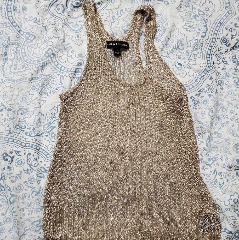 Gold Faux Chain mail tank top